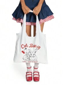 ROMWE Kawaii Stoff-Tote-Handtasche Schultertasche mit großer Kapazität im koreanischen Stil für Frauen