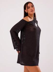 MUSERA Vestido corto de manga larga asimétrico de hombro con escote en minifalda, sexy y lindo, de punto transparente, para primavera y verano