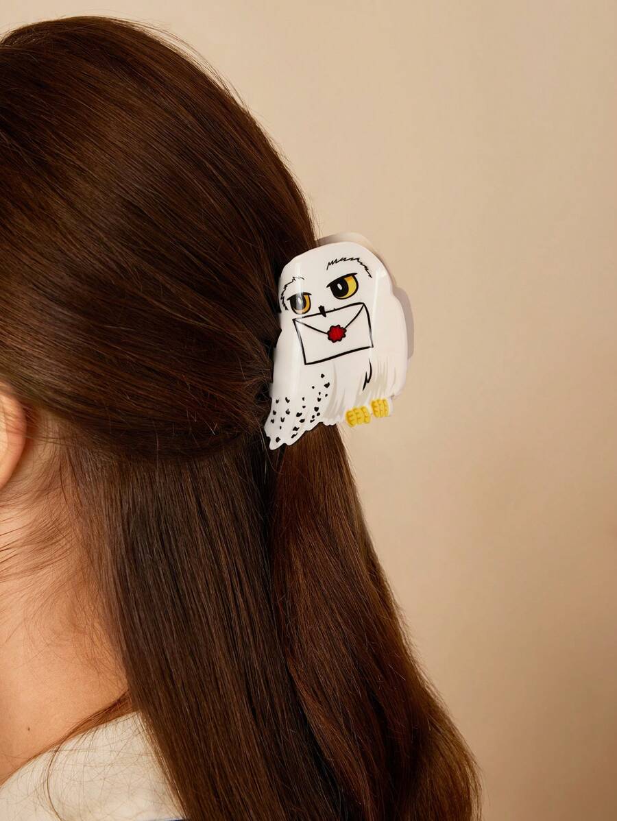 HARRY POTTER X SHEIN Pinza de pelo con forma de búho de Hedwig de dibujos animados, regalos, pinza de pelo, pinzas de pelo, pinza de pelo, pinza de pelo - Blanco y Negro - Ver 1