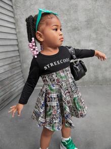 SHEIN Explorewe New Autumn Baby Girls' Fun Plaid & Printed Cool Y2K Style Everyday Casual Dress - Red - View 4