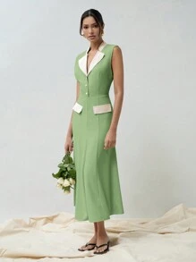 COSMINA 撞色女式礼服，鱼尾立领，连衣领，无袖设计