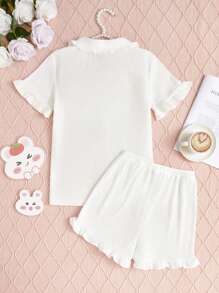 Áo cardigan ngắn tay đơn giản màu trắng có quần short dành cho nữ, Bộ đồ mặc nhà 2 món thường ngày - trắng - Xem 2