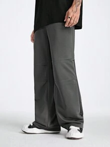 Manfinity VCAY Men's Knitted Straight Leg Long Pants With Waist Rope - Dark Grey - View 5