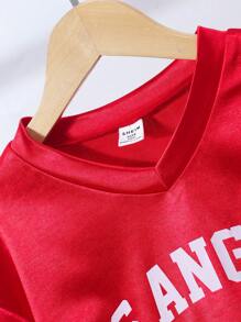 Tween Girl Letter Graphic Ruffle Hem Tissue Dress - Red - View 4