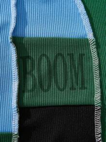 少女夏季不對稱領口字母印花無袖上衣和長褲休閒兩件套裝 - 彩色 - 查看 5