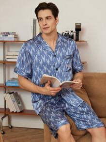 Men Allover Print Short Sleeve Top & Shorts Loungewear Sets