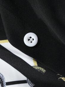 Manfinity Homme 男士巴洛克印花图案彩色短袖休闲衬衫，夏季，送给男朋友的礼物 - 黑與白 - 查看 5