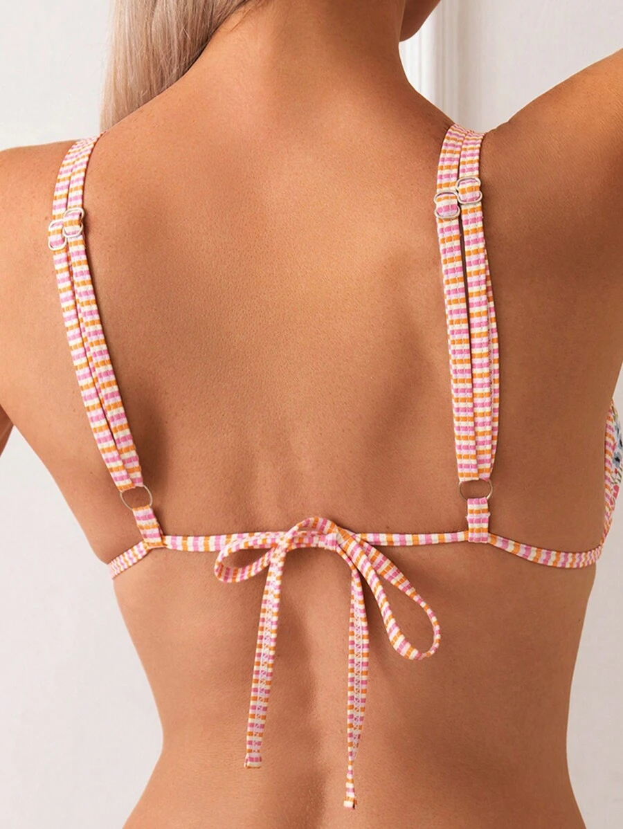 Floral Print Triangle Bikini Top Summer - Multicolor - View 1