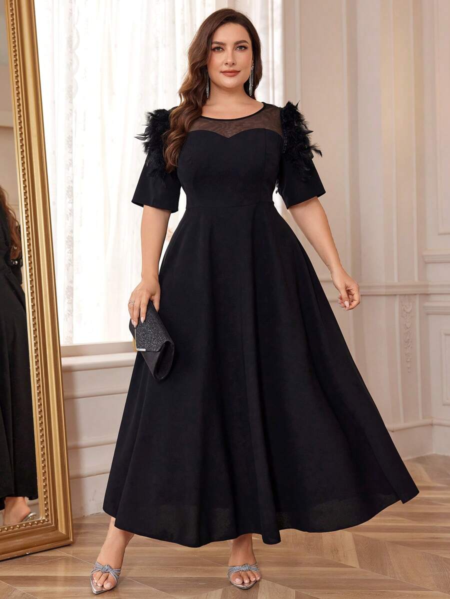SHEIN Belle Plus Size Heavy Work Evening Party Black Prom Dress - Black - View 1