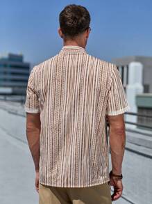 Manfinity Homme Men's Casual Striped Short Sleeve Shirt, Summer - Multicolor - View 3