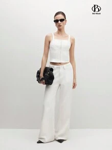 BizChic Women's Business/Office Wear Elegant Open Shoulder Cami Blouse Top, Date Night Outfit - White - View 2