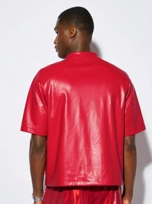 Manfinity VCAY Men's Woven PU Party Jacket With Short Sleeve And Elasticity For Daily Fashion Red Shirt, For Fall Winter - Burgundy - View 2