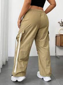 Flirla 大码女式多口袋编织腰带工装裤