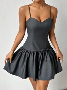 Muchica Vestido corto gris tejido para mujer para ir al trabajo - Gris - Ver 5