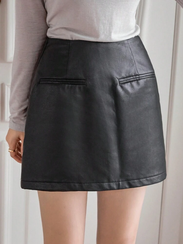 High Waist PU Leather Skirt