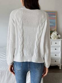 SHEIN LUNE Cable Knit Raglan Sleeve Cardigan - Beige - View 3