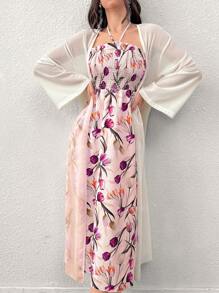 Modelyn 花卉印花吊带连衣裙和前开襟外套两件套 - 紅色 - 查看 3