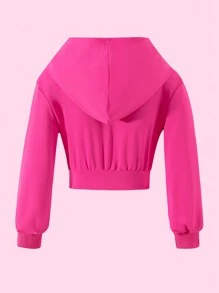 SHEIN 少女休闲街头风抓绒卫衣，腰部可调节 - 玫紅色 - 查看 2