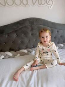 Cozy Pixies Baby Girl Snug Fit Pajama Set With Ribbed Round Neck Top And Long Pants