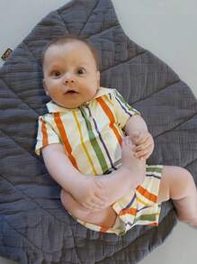 Cozy Pixies 嬰兒男寶寶條紋短袖連 polo 領恤衫和短褲套裝 - 彩色 - 查看 3