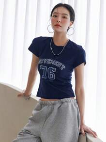 DAZY Letter Graphic Tee - Navy Blue - View 4