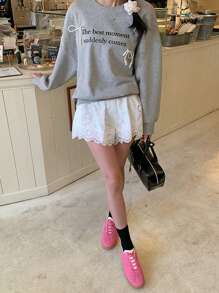 DAZY Quần short, váy ngắn thêu lỗ ren trơn - trắng - Xem 7