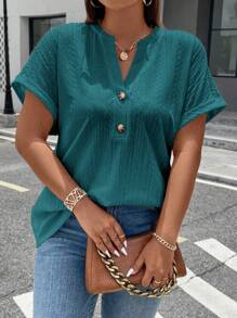 SHEIN LUNE 加大號凹口領蝙蝠袖T恤 - 水鴨藍 - 查看 3