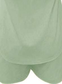 INAWLY 2入組女士純色簡約日常背心短褲套裝 - 薄荷綠 - 查看 3