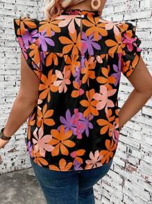 SHEIN LUNE Summer Plus Size Allover Print Shirred Ruffle Hem Blouse - Multicolor - View 2