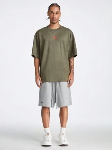Manfinity NXTstreet Men's Loose Fit Straight Knit Shorts Printed With English Letters, Suitable For Summer - Grey - View 3