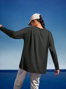 In My Nature Ladies' Solid Color Round Neck Split Hem Long Sleeve Outdoor T-Shirt Plain T Shirt Hiking Women Clothes