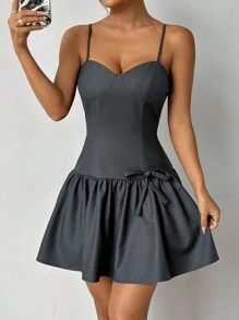 Muchica Vestido corto gris tejido para mujer para ir al trabajo - Gris - Ver 4