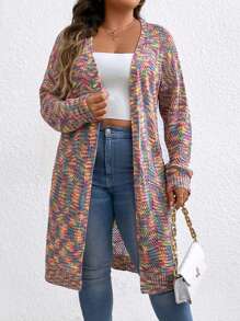 SHEIN LUNE Áo khoác cardigan dài vừa phải mùa xuân thu cỡ lớn, mặc mùa đông - Nhiều màu - Xem 4