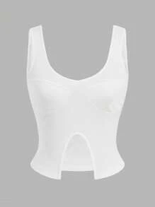 Slaydiva 2024 年新款夏季休闲街头风纯色罗纹针织混纺背心女款