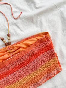 Soleia WYWH Women Vacation, Graduation, Wedding, Easter Party Lunch Casual Summer Dress Outfit, Lightweight Knit Textured Halter Elastic Hem Cropped Tank Top, Orange Color