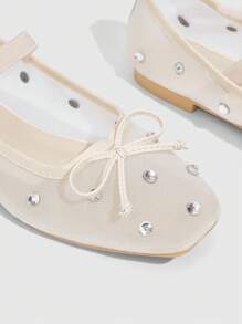 CUCCOO DOLLMOD 时尚女士鞋米色网眼和水钻芭蕾平底鞋,带蝴蝶结细节,适合夏季度假鞋夏季促销优雅平底鞋圣诞节秋季新年假期 - 杏色 - 查看 8