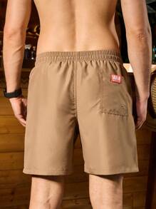 Surfspeed Men's Summer Solid Color Drawstring Waist Loose Casual Shorts With Pockets, Beach Shorts - Khaki - View 2