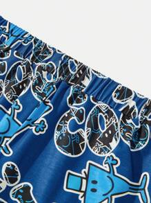 Mr Men Little Miss X SHEIN Tween Boy Bright Blue Letter Printed Cool Casual Homewear Set - Blue - View 9