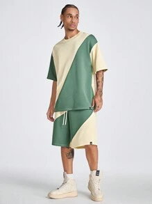 Manfinity VCAY Men's Loose Round Neck Patchwork Short Sleeve T-Shirt Set, Suitable For Summer - Black - View 4