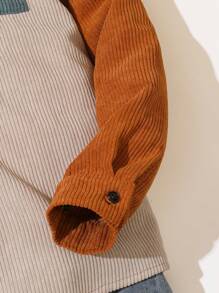 SHEIN 兒童Tween男生休閒大學假期分色連帽卡迪根衫，採用鬆紋和織物襯裡