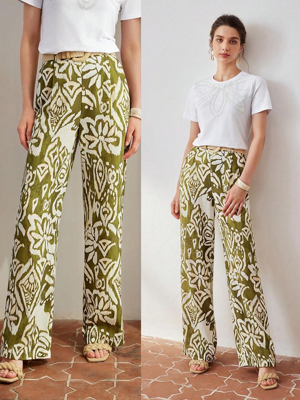 RETRO PRINT WIDE LEG PANTS