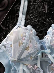 Women's Sexy Embroidered Bodysuit - Blue - View 3