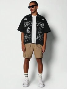 SUMWON Áo sơ mi Boxy Fit có khóa kéo với họa tiết Gothic phía trước - màu đen - Xem 4