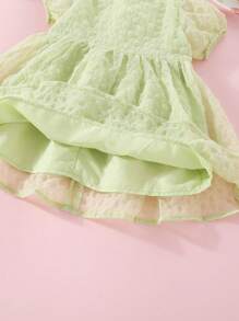 Summer Baby Girls' Mesh Short Sleeve Backpack Puff Dress - Green - View 4