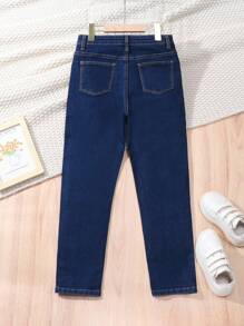 SHEIN Tween Boy Cute And Lively Denim Jeans - Dark Wash - View 2
