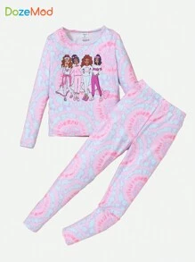 SHEIN Leap Crew Cô gái Tween Nhuộm buộc & Đồ họa Hình Áo thun & quần Vừa Khít Bộ PJ - Nhiều màu - Xem 1