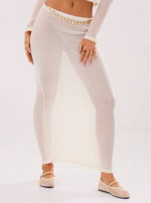 MUSERA Transparenter bodenlanger Maxirock, elegant und sexy für den Sommer - Beige - Übersicht 3