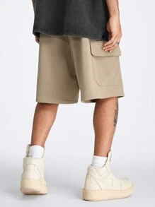 Manfinity NXTstreet Pantalones cortos tejidos holgados para hombre con doble bolsillo lateral, adecuados para el verano - Caqui - Ver 6