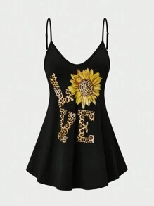 SHEIN LUNE Plus Leopard & Sunflower Print Cami Top