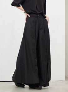 Claim Dot 男士阔腿裤，带前扣和侧袋，外出时尚纯色长款宽松裤，适合丈夫、男朋友的礼物，适合秋季 - 黑色 - 查看 5